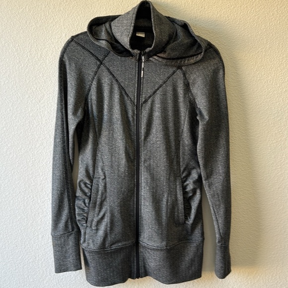 Mondetta Gray Black Herringbone Long   Running Workout Hood Jacket Small EUC - Picture 3 of 8